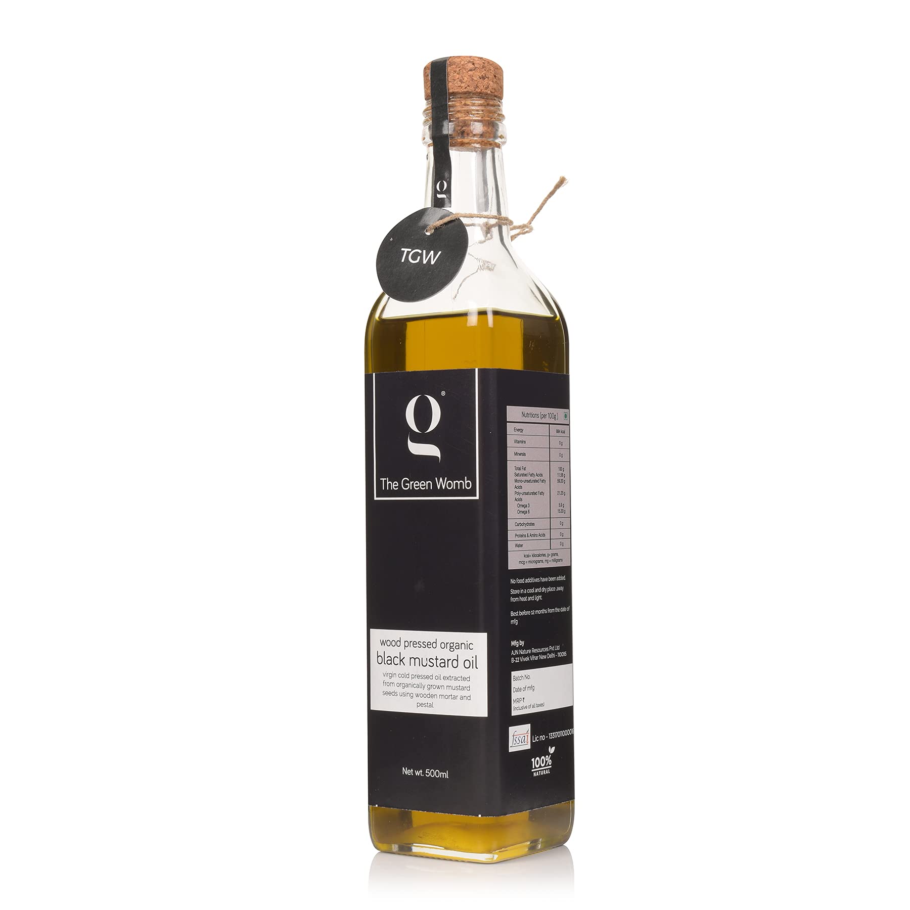 The Green Womb Wood Cold Pressed Black Mustard Oil - 100% Pure and Organic Black Mustard Oil/Kali Sarso ka Tel (Kolhu/Kacchi Ghani/Chekku) Glass Bottle, 500ml (B084251D78) Amazon Price History, Amazon Price Tracker