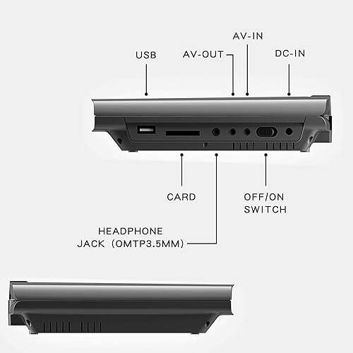Miniatura 4 de SUNPIN Reproductor de DVD portátil de 11 pulgadas para automóvil y niños con pantalla giratoria HD de 9.5 pulgadas, batería recargable de 5 horas,
