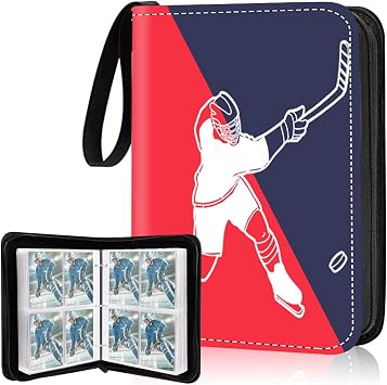 4 Pocket Hockey Card Binder, Premium Zippered Trading Card Binder, 400 Double Sided Pocket PU Collection Binder, Water Resistant, 3 Ring Collector Album, Card Folder for Hockey Sport Cards Display