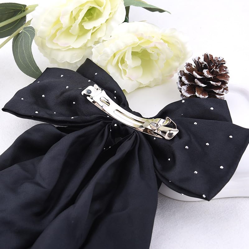 Pinza para cabello con moño negro y strass miniatura 7