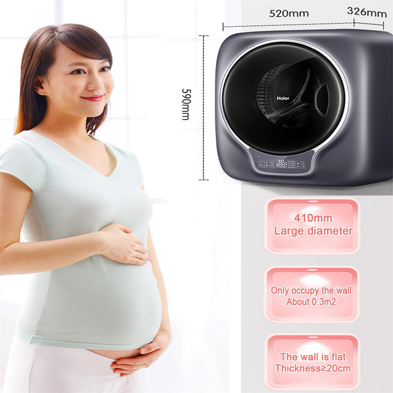W pełni automatyczna pralka i suszarka Przenośna kompaktowa pralka bębnowa 3kg Montowana na ścianie Pralka bębnowa 590X326X520mm