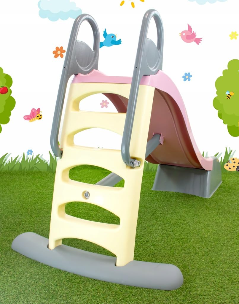 Mochtoys Rutsche für Kinder - 180 cm Lange Innen und Außen UV-Beständig, Große Gleite Für Kinder, Wasseranschluss, Rutschbahn, Rosa/Grau