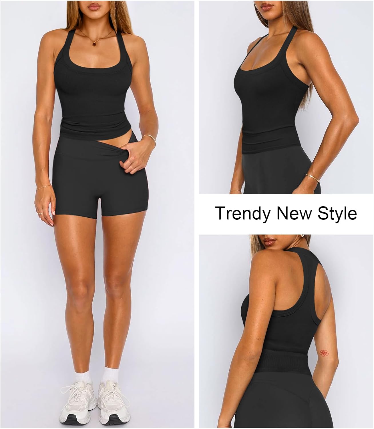 Womens Halter Top Deep Scoop Neck Low Cut Racerback Tank Top for Women Workout Ribbed Knit Fitted Sleeveless Cami Shirt - Image 2