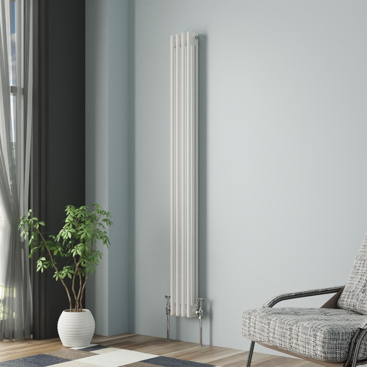 NRG Column Radiator Gloss White 1800x202mmTriple Traditional Cast Iron Style Heater Interior Designer Vertical Bathroom Radiators