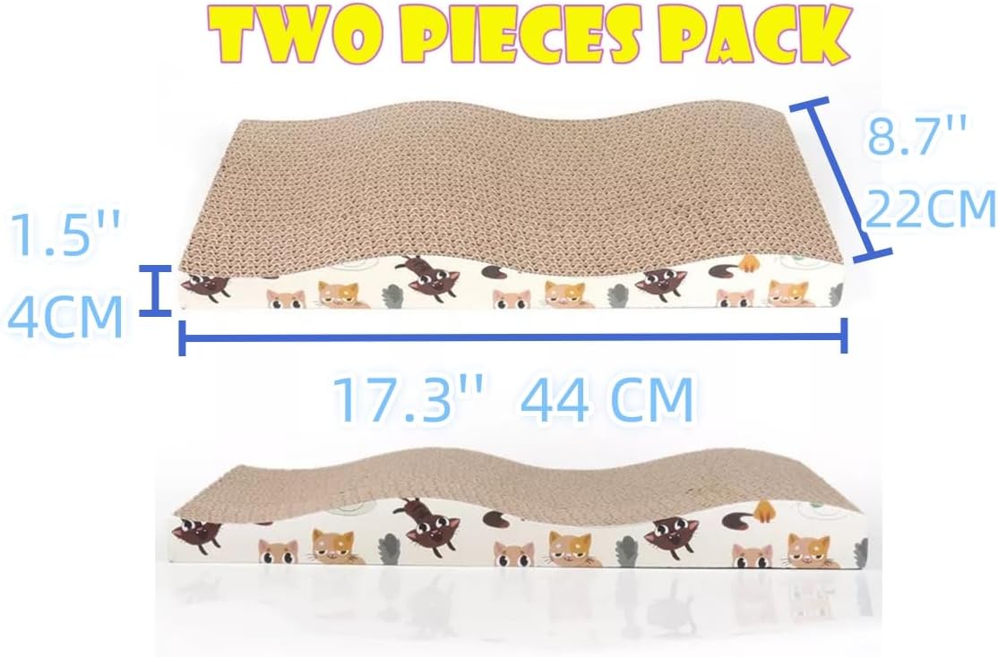 review Cat Scratcher Cardboard Wave Scratch Pad with Catnip,Unique Two Different Scratch Side,Corrugate Durable Scratching Pad,Reversible,Two Pcs Set,Cat Scratching Toy Lounge Sofa Bed for Cats