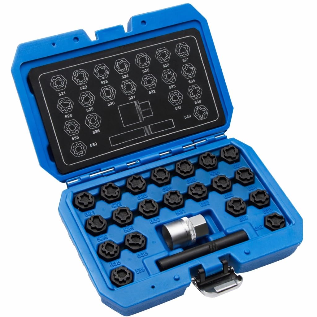 22-tlg. Felgenschloss Radbolzen Knacker Set geeignet für VAG – 1/2" Demontage Werkzeug für VW Audi Seat Skoda – CrMo
