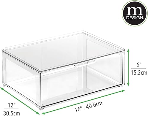 Miniatura 3 de mDesign Contenedores organizadores de almacenamiento apilables de plástico con cajón extraíble para armario, escritorio, estante, armario o