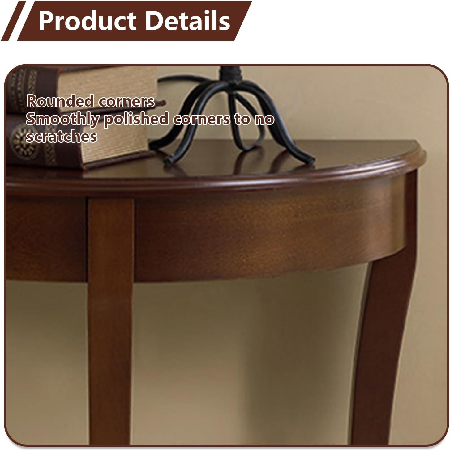 Half Moon Soild Console Table,Narrow Semi Circle Entryway,Semi-Circular Decorative Sofa Tables,for, Front Hall, Hallway, Living Room(Walnut)
