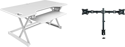 Miniatura 52 de Rocelco - Convertidor de escritorio para trabajar de pie con altura ajustable de 46 pulgadas con cargador USB y CA y soporte para monitor dual -