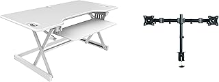 Rocelco 46" Large Height Adjustable Standing Desk Converter with Double Monitor Mount Bundle - Quick Sit Stand Up Computer Workstation Riser - Retractable Keyboard Tray - White (R DADRW-46-DM2)