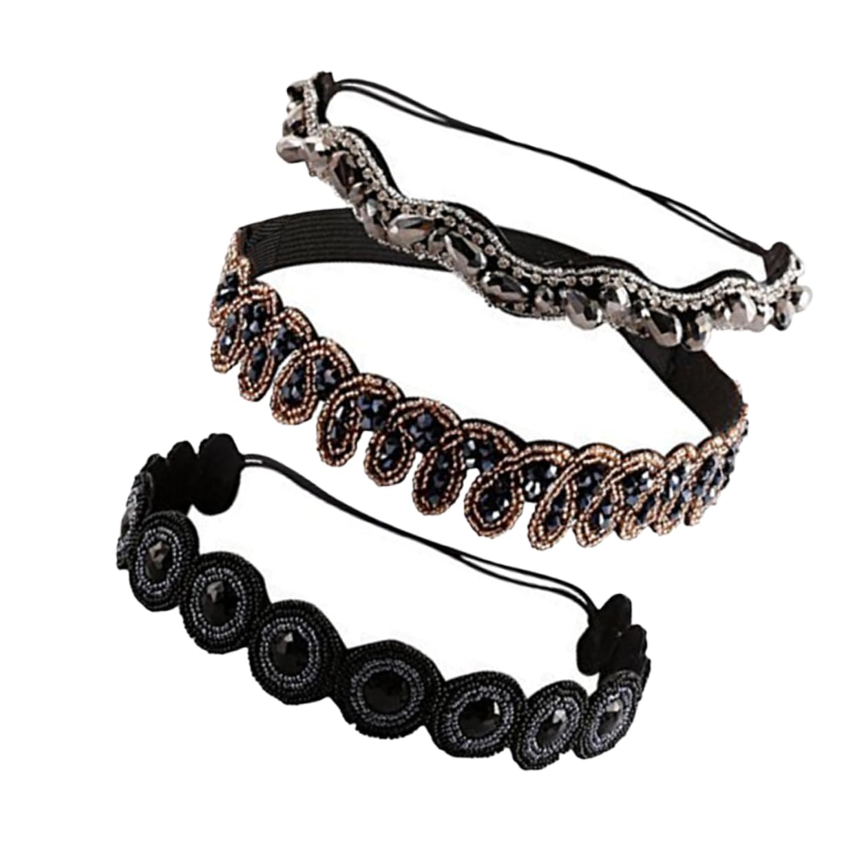 Healeved Lot De 3 Bandeaux Élastiques Taille Unique Avec Perles Et Strass Pour Femmes Accessoires Pour Cheveux Tendance 3 Pièces X 3
