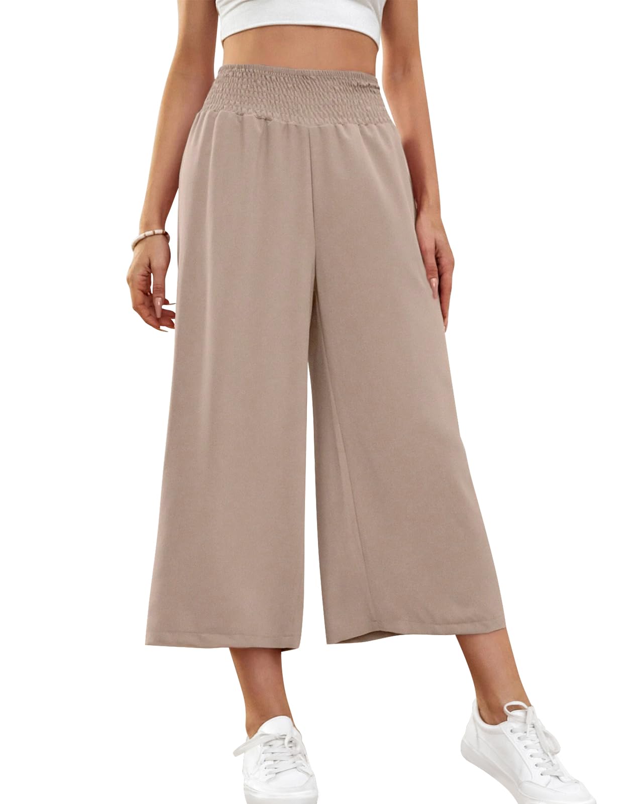 HMIYA Damen 3/4 Culotte Hose Leichte Weites Bein Sommerhose