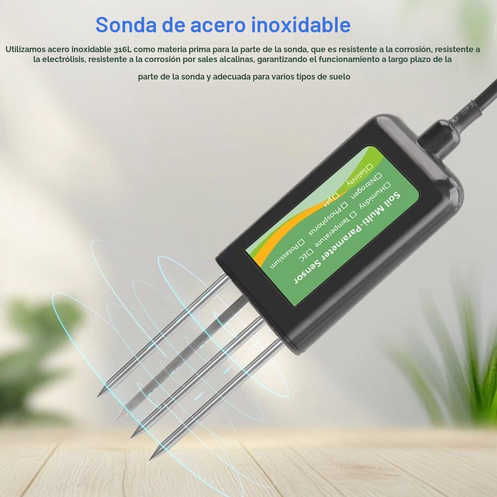 Sensor de suelo USB 8 en 1, pequeño medidor digital de nutrientes NPK de temperatura de humedad del suelo con sonda impermeable para Android para agricultura