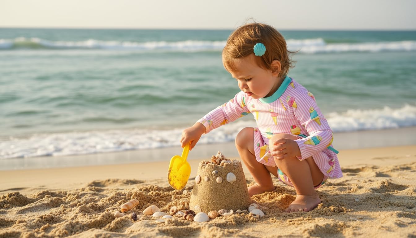 Infant Baby Girl Long Sleeve Rash Guard Set with Hat Back Zipper Bathing Suit Toddler Beach Wear