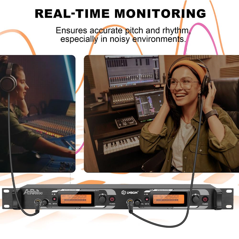 AR2090 Mono UHF Dual Channel Wireless In-Ear Monitoring System Ideal für Aufnahmestudios, Kirchen und Bandaufführungen (2 Kanäle, 4 Bodypack)