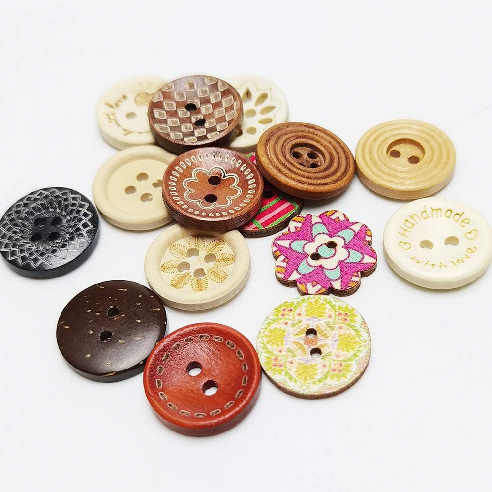 Libiline 150pcs of 15 Styles in Box New Wood Button Craft Clothe Sewing Decor … (Mix, 20mm(3/4"))