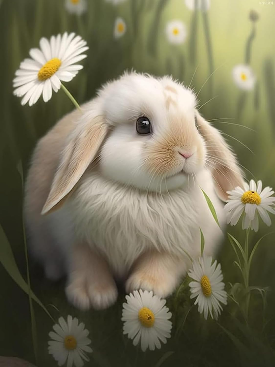 IPISSOI Christmas Gift Rabbit Daisy Animal Flowers Diamond Painting Kits, DIY Full Round Diamond Crystal Kits for Adult Beginners for Wall Decor for New Year's Day Valentine's Day 12x16 inch