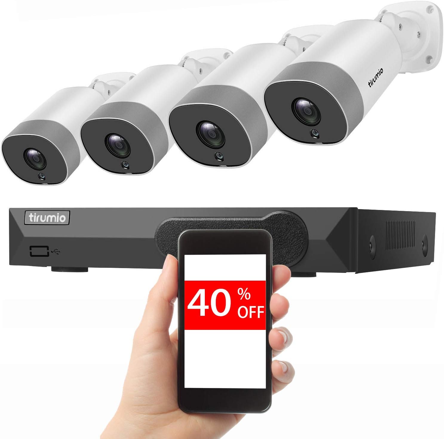 PoE Security Camera System, TIRUMIO 8CH 5MP(2.5x1080P) Wired Home Surveillance PoE NVR System with 4pcs 5MP Super HD Outdoor Cameras,IP67 Weatherproof,100ft Night Vision,Motion Detect,No Hard Drive