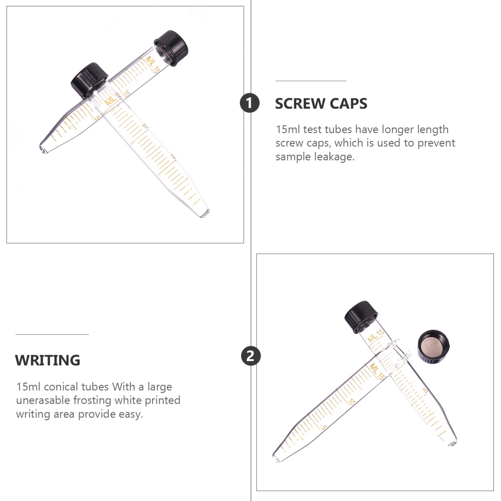 Tubes centrifuger Coniques 10 pièces, Tubes essai Verre 15ml avec Bouchon vis pour Laboratoire, ADN Humain Non pyrogène sans DNase/RNase