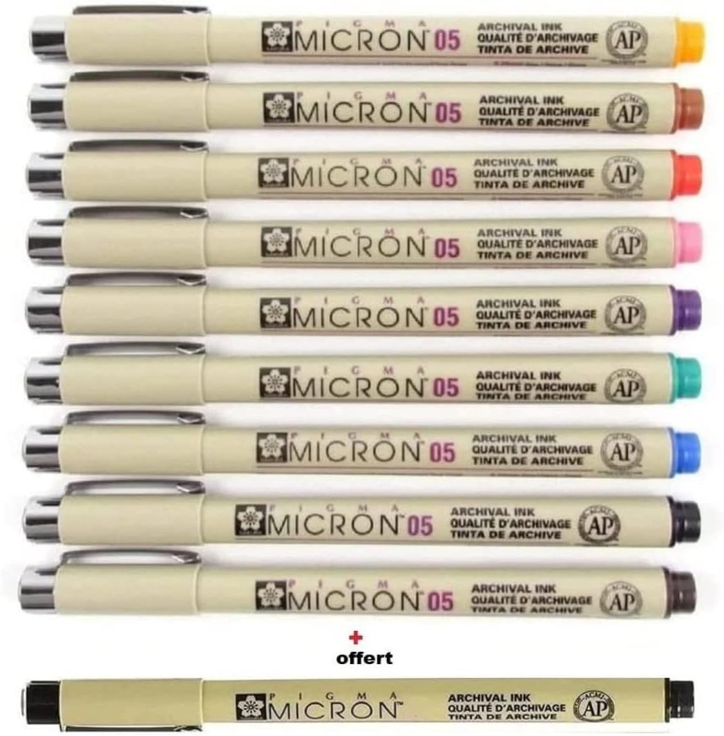 Pigma MICRON Sakura - Set di 9 colori, misura 05 + 1