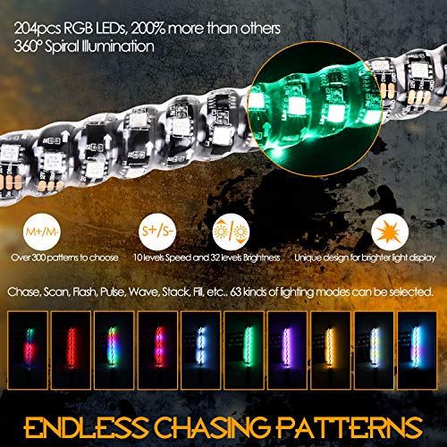 Nirider 2Pcs 2Ft Led Whip Lights With Flag Pole Remote Control Spiral Rgb Chase Light Offroad Warning Lighted Antenna Led Whips For Utv, Atv, Off Road, Truck, Sand, Buggy Dune, Rzr, Can-Am, Boat #TOP2