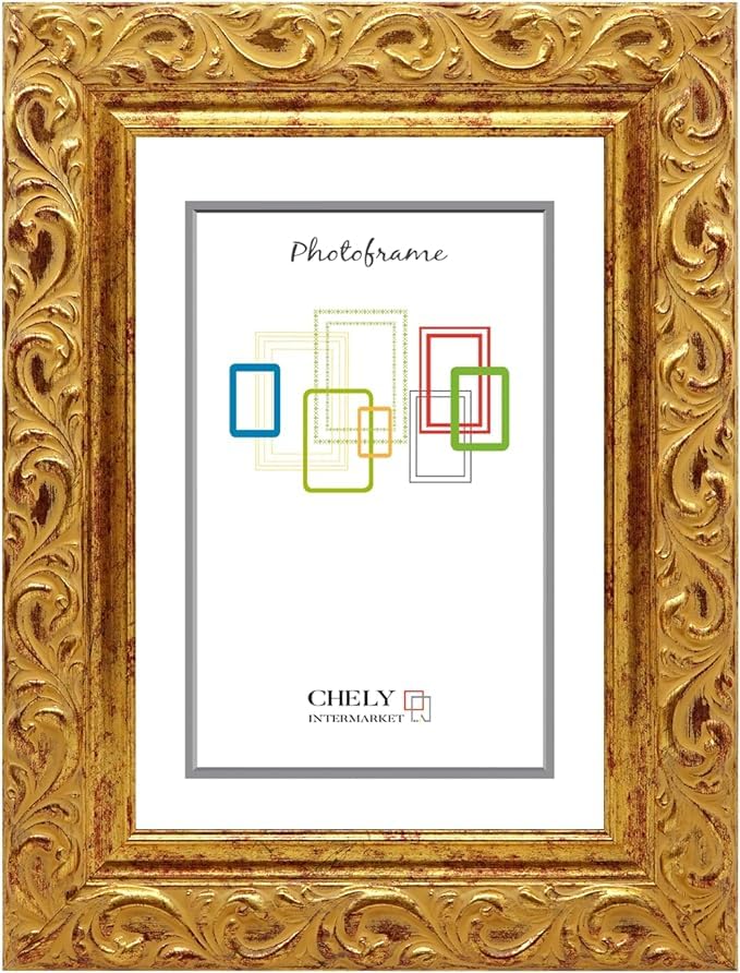 CHELY INTERMARKET | Marco de Fotos Grandes 40x60cm (Dorado) MOD-201 Estilo Barroco. Ideal para fotografías, títulos universitarios y certificados. Perfil con Forma Floral con relieves.