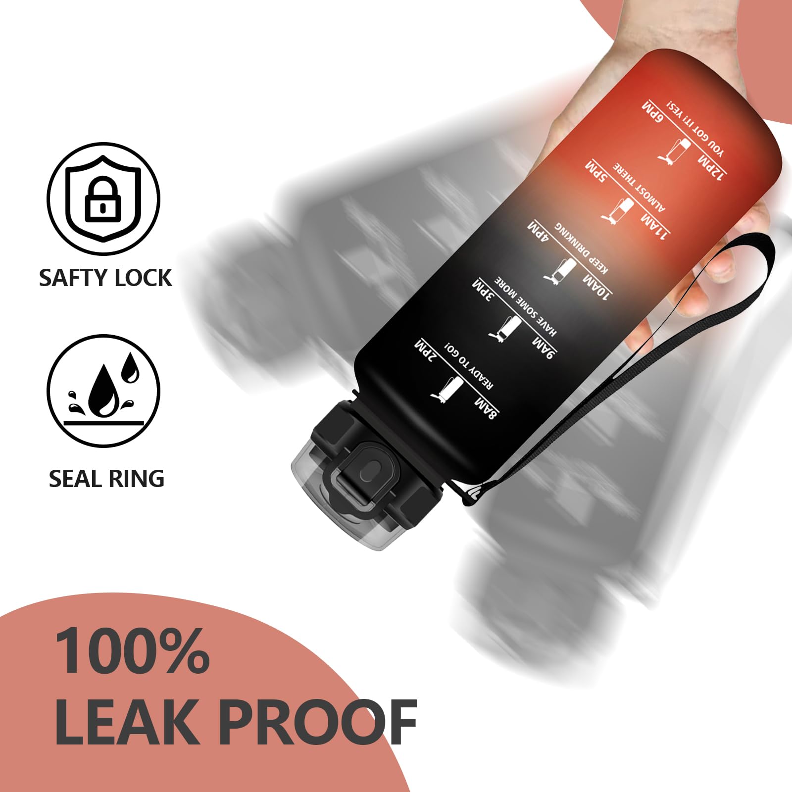 Grsta Borraccia 1,5 litri, Borracce con Cannuccia, Senza Perdite, Borraccia Palestra con Indicatore del Tempo, Bottiglia Motivazionale per Fitness, Ufficio Corsa