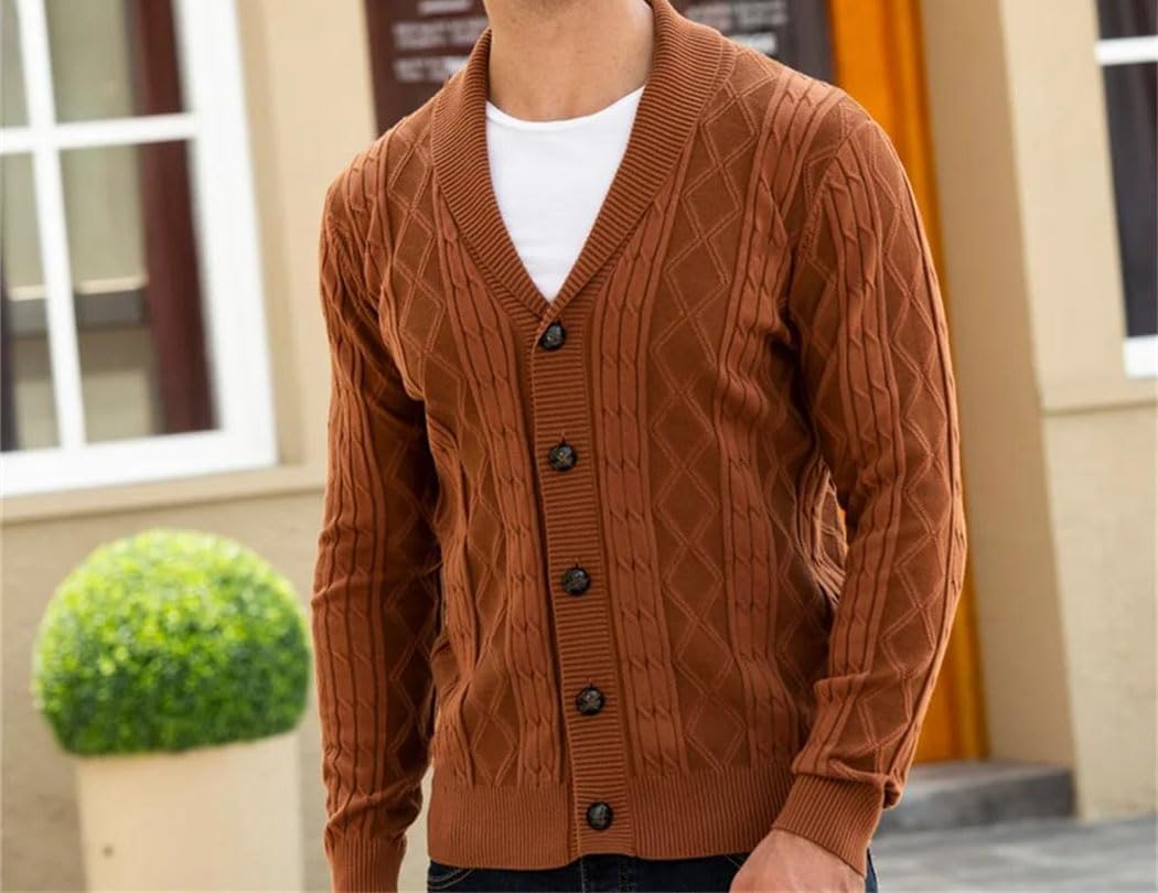 Mens Cotton Argyle Cardigan Casual Single Breasted Business Sweater Winter Fashion Outerwear