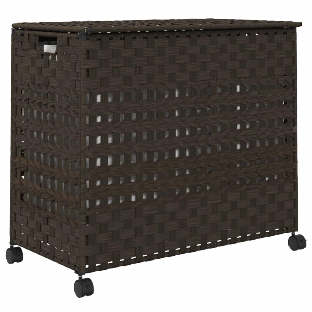 Rattan Wäschekorb Mit Rollen Dunkelbraun 66x35x60 cm