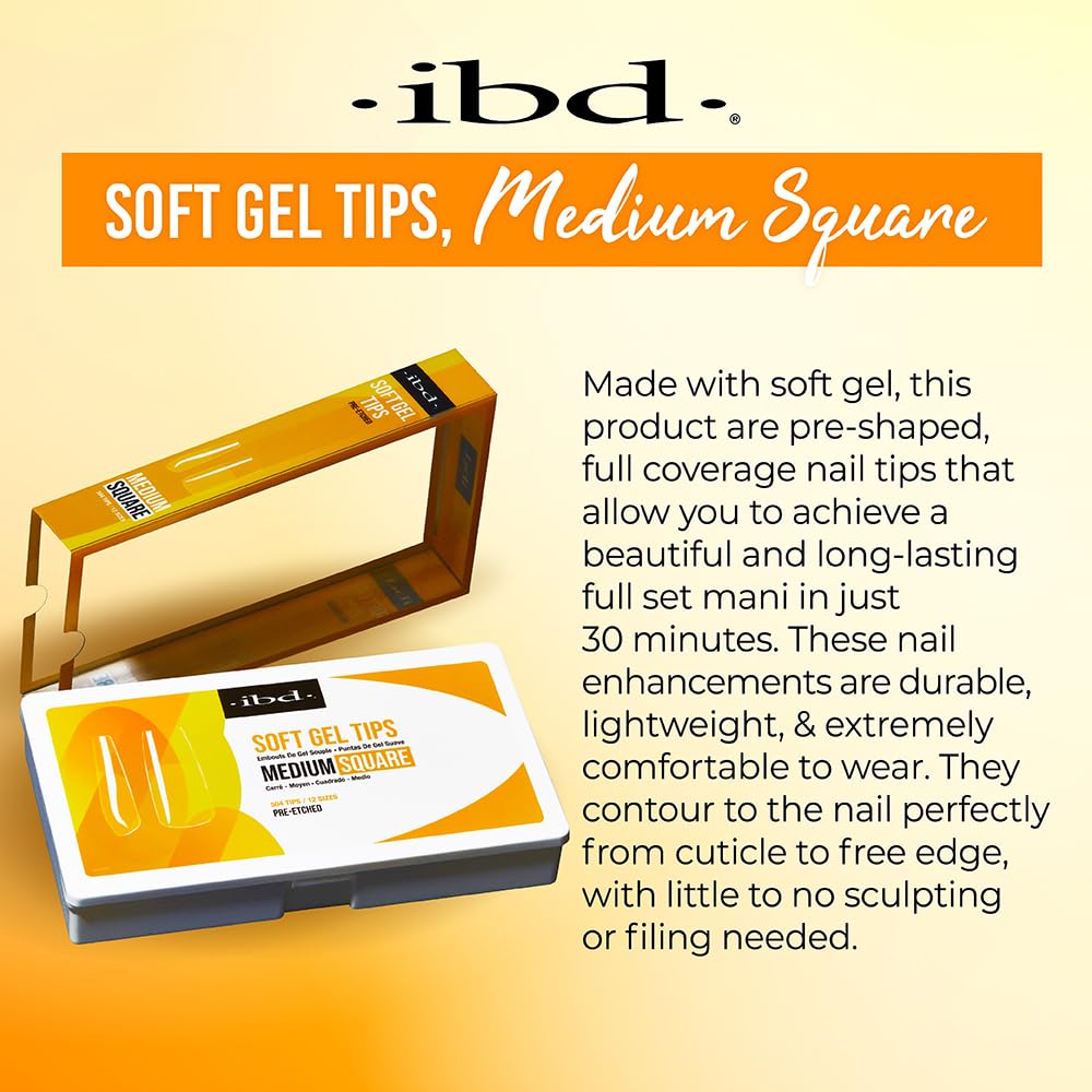 IBD Clear Soft Gel Tips in Medium Square, 0.02 ml (Pack of 50) - Image 2