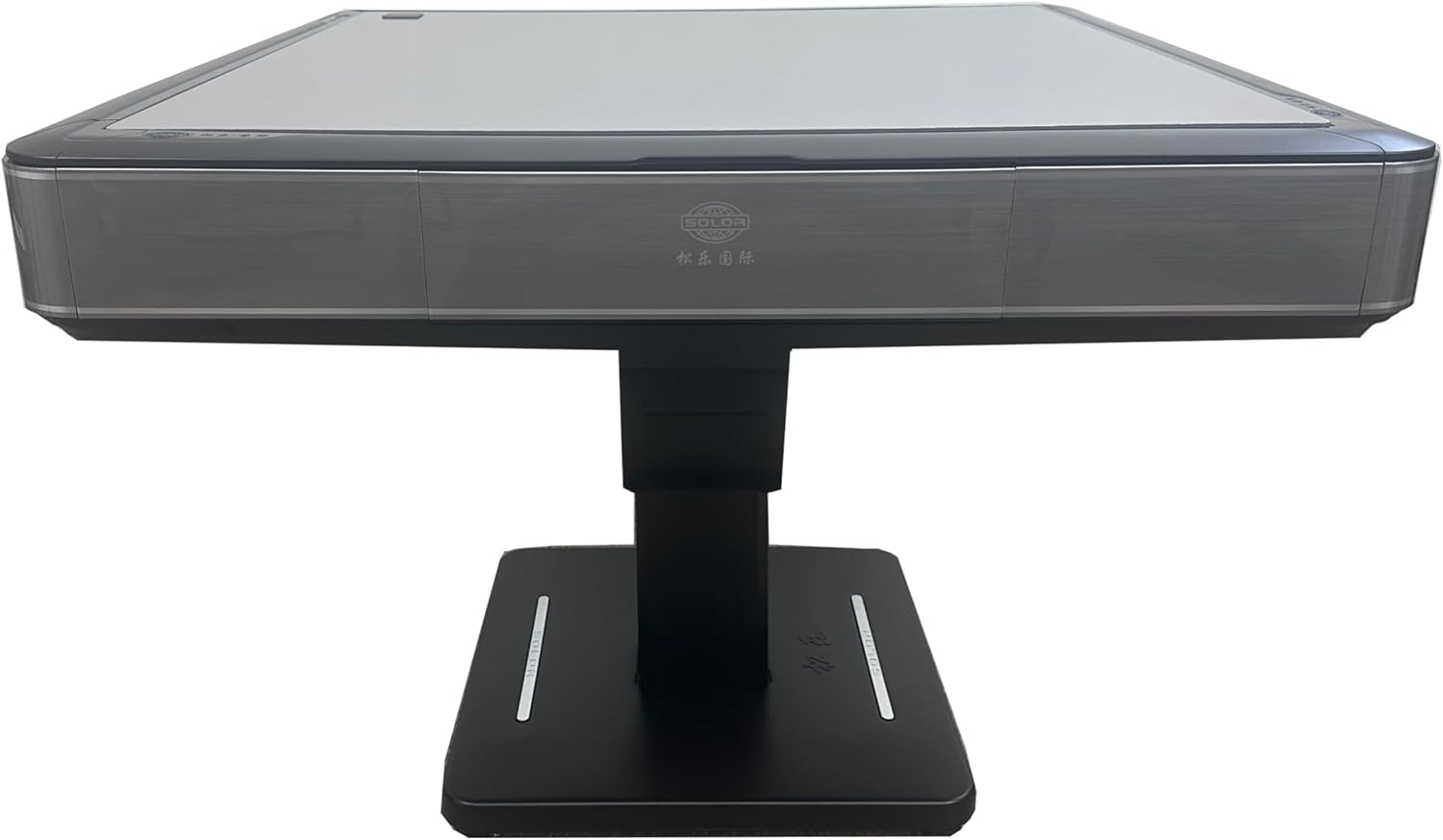 Solor 松乐 超薄款电动麻将桌 Automatic Mahjong Table Gray Ultra-Thin Pedestal Folding Style with 44mm No-Numbers Tiles 90度折叠 带万向轮 配两幅大尺寸麻将牌 44mm