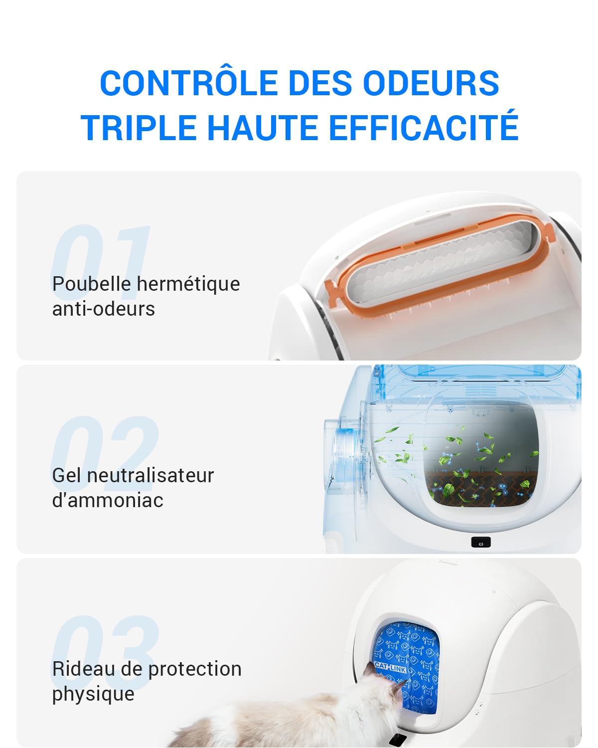 CATLINK Baymax Litiere Chat Autonettoyante Capacité 70L– Protection Anti-Fuites Latérales Améliorée, 7 Niveaux de Sécurités, Appli & Détection Multi-Chats – pour Foyers Multi-Chats