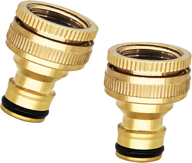 2 Pcs Brass Hose Tap Connector Adapter, 3/4 inch and 1/2 inch 2 in 1 Tap Female Threaded Faucet Adapter for Kitchen Garden Outdoor Hose Pipe Tool for Hosepipe, Hose Pipe Fittings