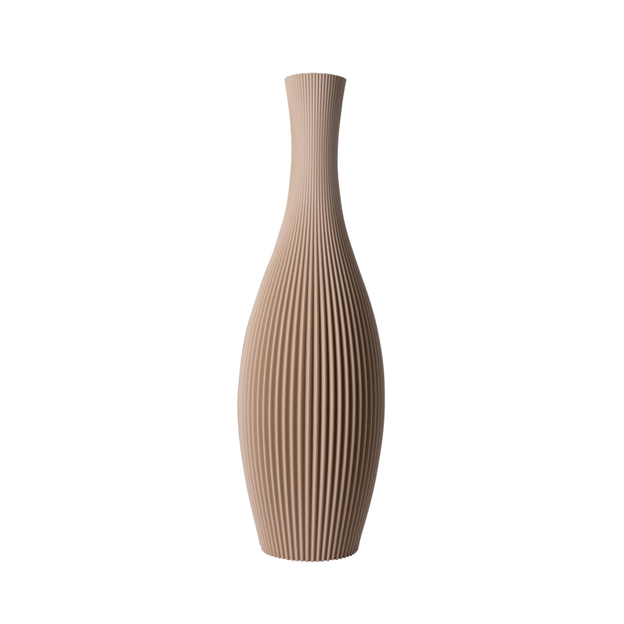 Bodenvase Stella, Beige, 18,8 x 60 cm, Hohe Dekovase für Pampasgras mit Modern Streifendesign, Recycelter Biokunststoff