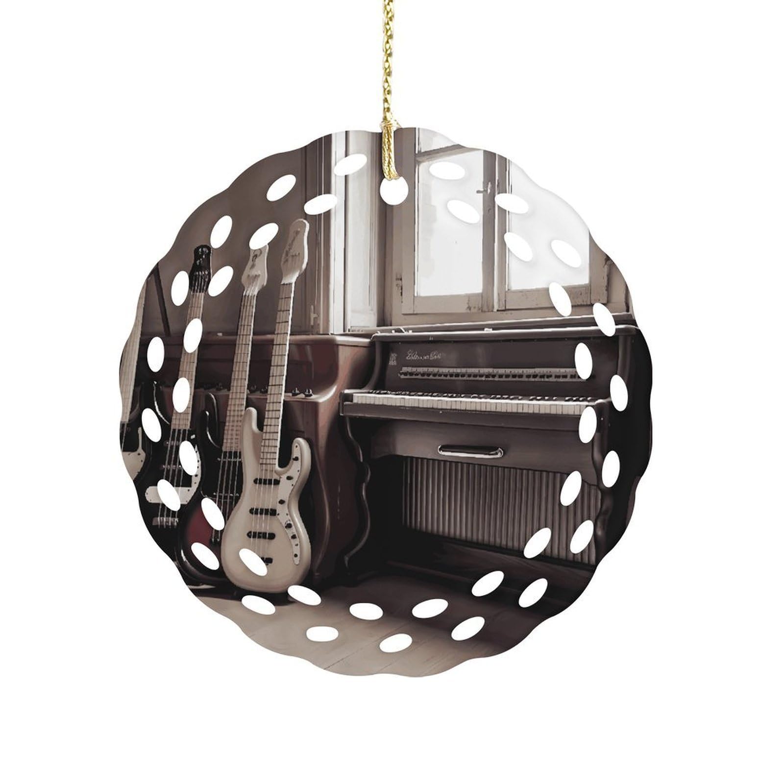 Guitar Bass Music Musical Instruments Christmas Ornament Holiday Hanging Decoration Xmas Tree Keepsake Personalized Xmas Tree Ornament Round Ceramic Ornaments for Keepsake Gifts Ideas Home Decor