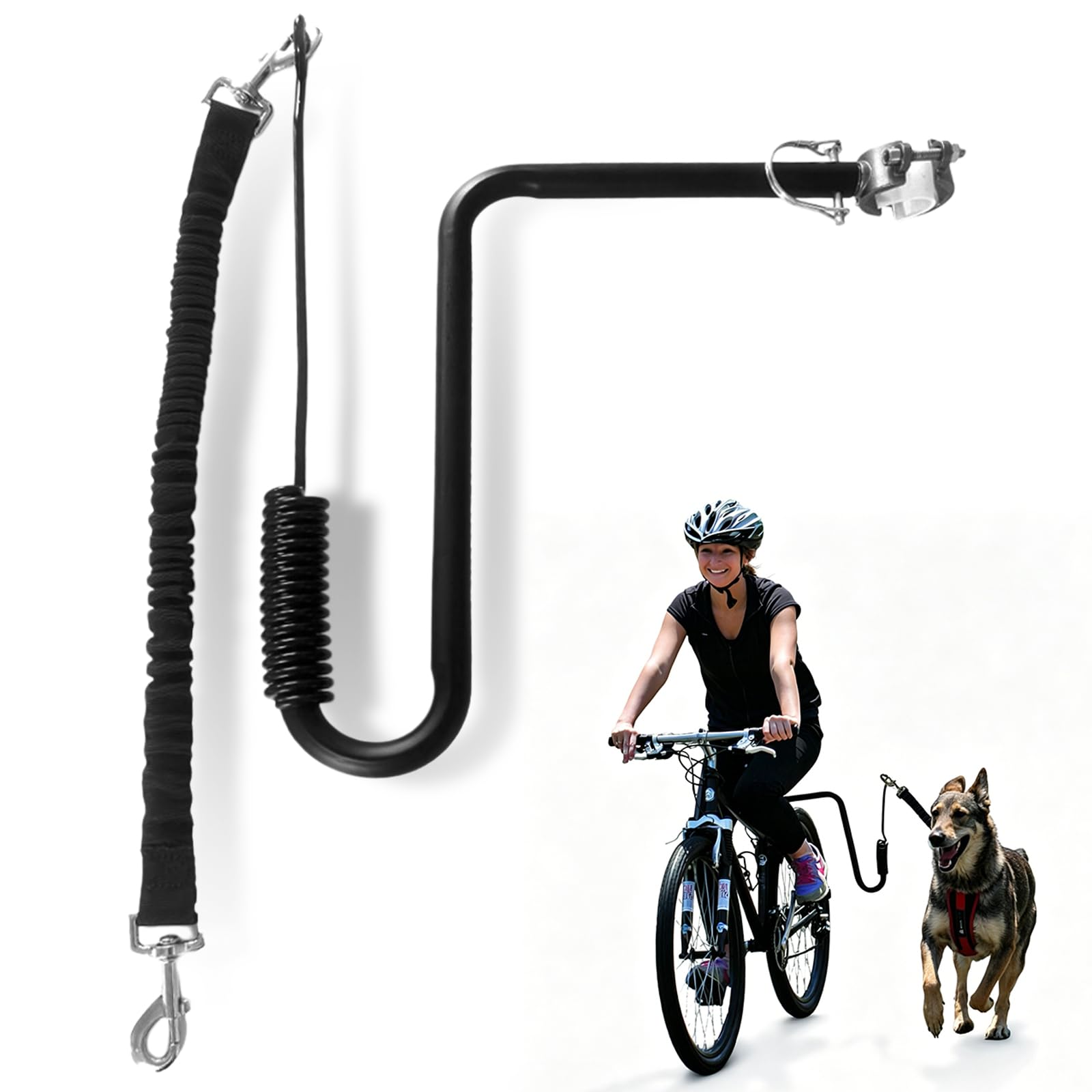 Guinzaglio da bicicletta per cani: guinzaglio per cani, mani libere, guinzaglio per cani con assorbimento degli urti, per bicicletta, per corsa, jogging, escursionismo, nero