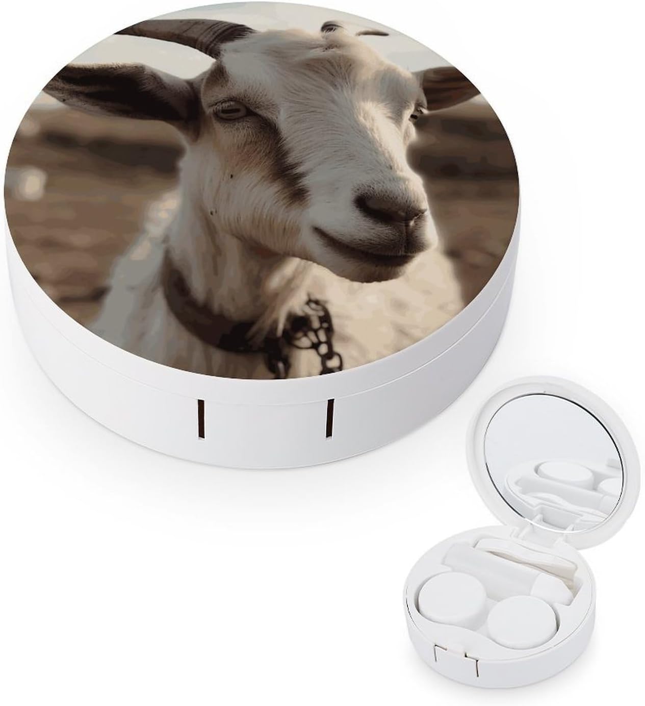 Goat on Hillside Contact Lens Case with Solution Bottle, Portable Contact Lens Box with Mirror, Lenses Applicator Remover Tool Kit for Women Men, Contact Lens Holder Container