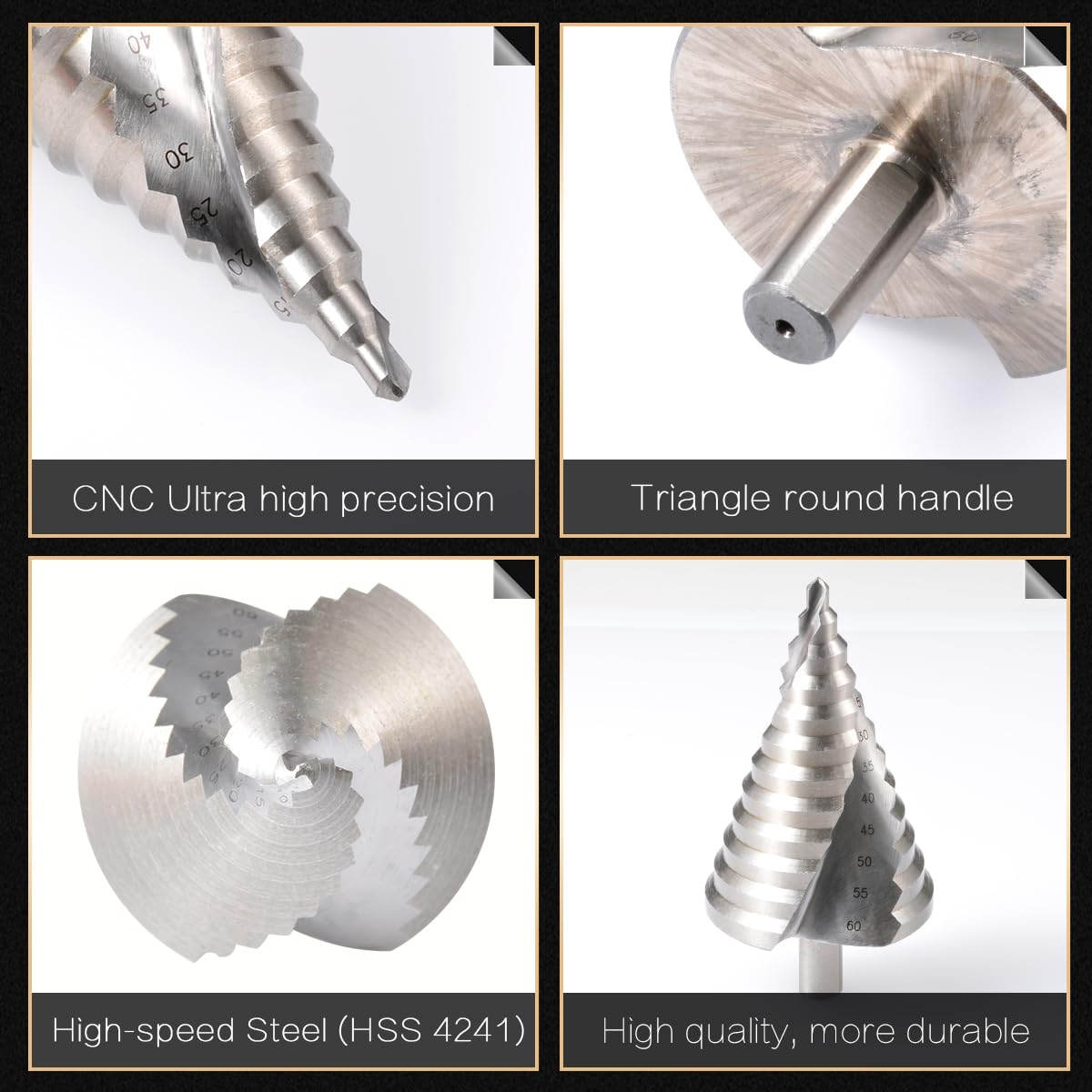 Broca Escalonada Plata(6mm-60mm), Acero Rápido 13 Pasos Mango Redondo Ranurado Broca Escalonada, Broca Espiral Herramienta Cortadora de Agujeros Para Madera, Acero Inoxidable, Chapa Metálica