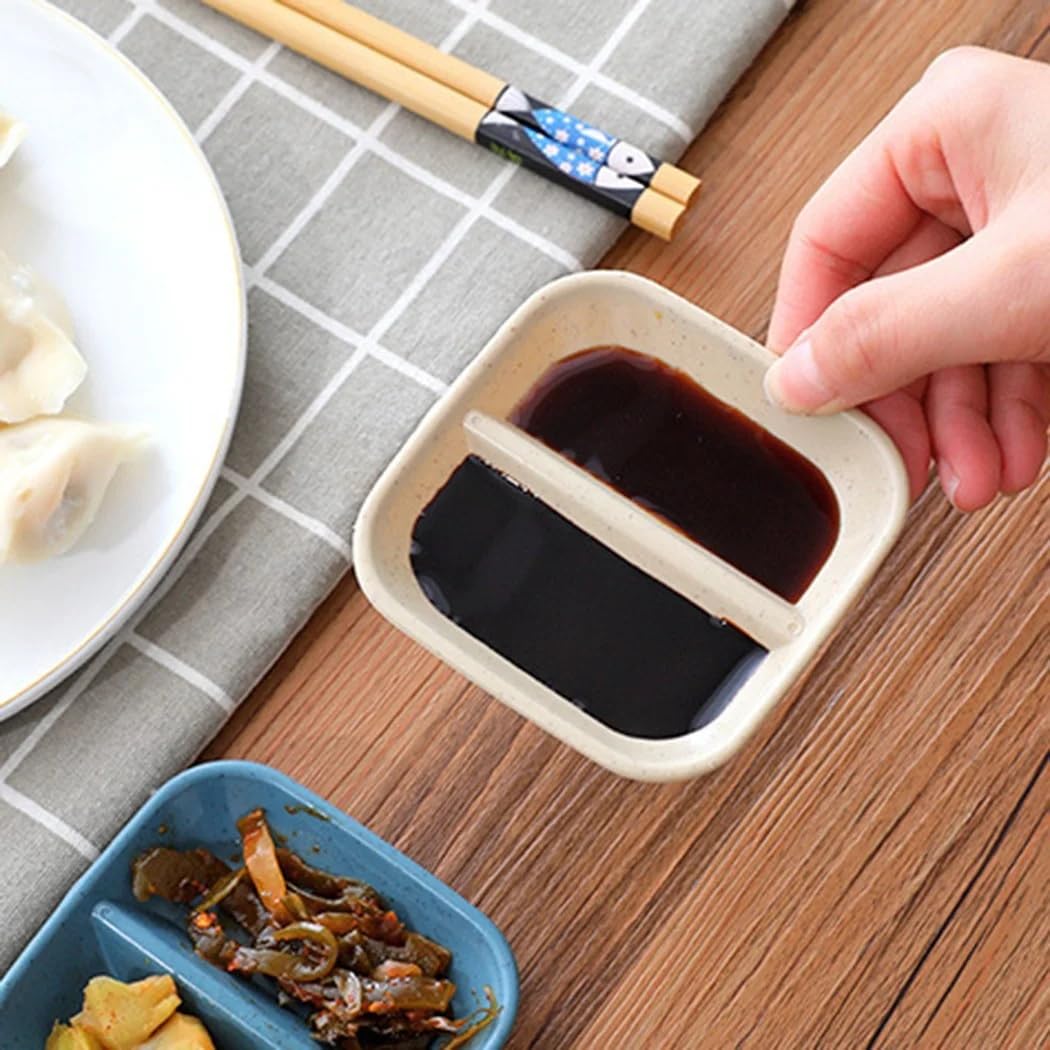 KitchEase Seasoning Platters for Snacks Wheat Straw Small Divided Dip Side Plates | Perfect for Soy Sauce, Condiments, Ketchup, Pickle, Chutney (Pack of 8, Blue) 2