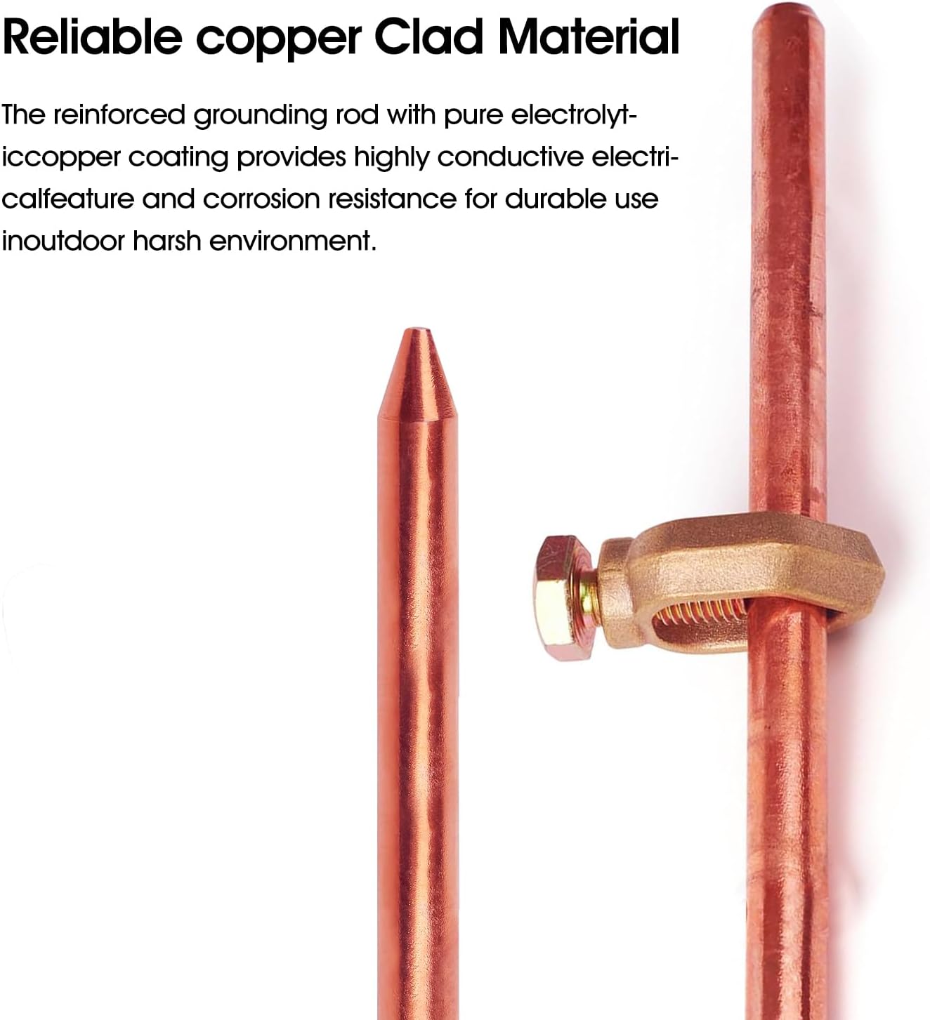 3 Pcs Grounding Rod with Copper Ground Rod Clamp 4ft Electrical Grounding bar for Electric Fences Satellite Dishes Generator Grounding Earthing