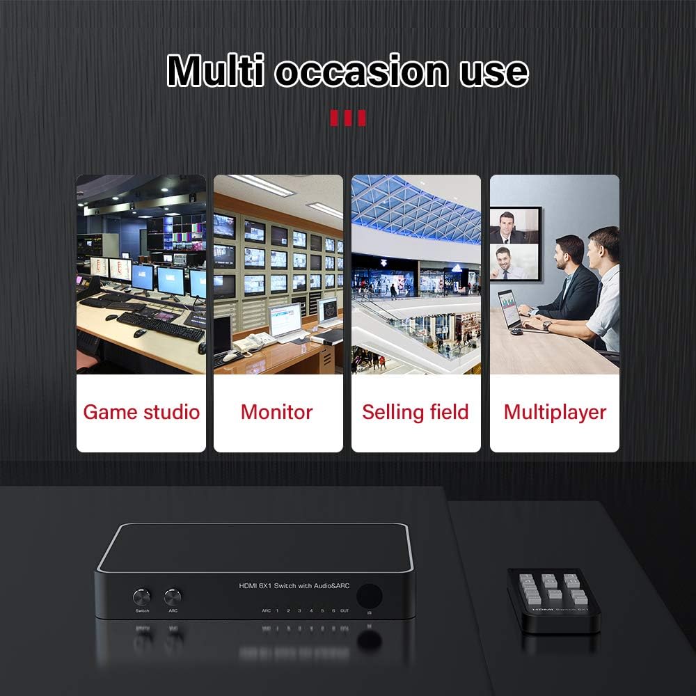 ❤ Crazy Deals KLKE 4K HDMI Switch KLKE 6x1 Audio Extractor 6 Port HDMI Switcher Box with Remote HDMI Multi Ports Switch 6 in 1 Out Supports Optical Toslink 3.5mm Audio and ARC