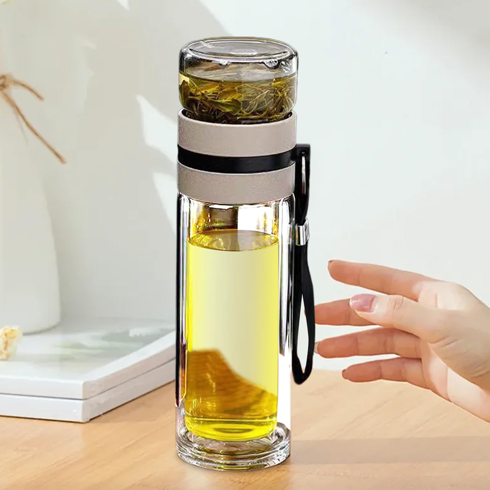 Glass Water Bottle for Tea, Portable Tea Bottle with Infuser, Fruit Infuser Water Bottle, Leakproof Glass Tea Bottle, Travel Tea Infuser Bottle, Loose Tea Water Bottle, Travel Infuser Tea Cup