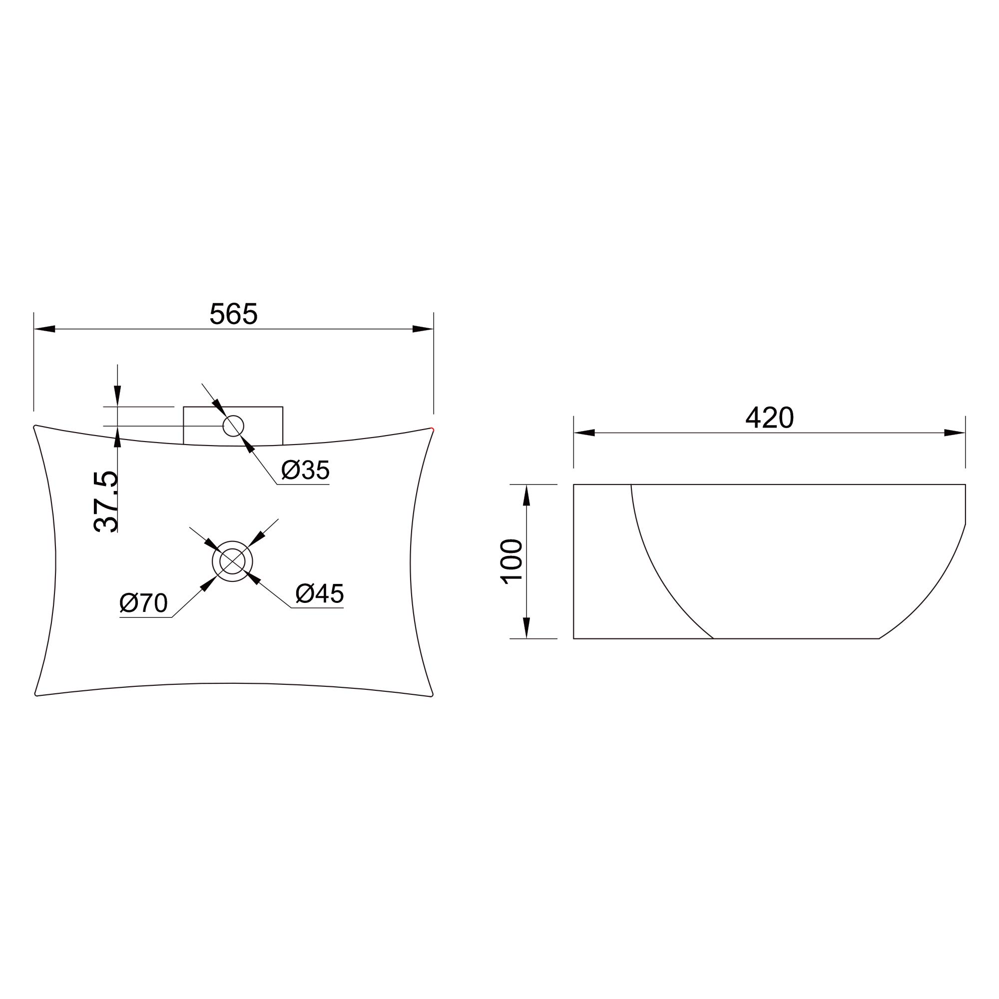 doporro Lavabo sobre encimera de cerámica en blanco, diseño Brüssel-891, 56,5 cm de ancho | con Nano-sellado | para cuarto de baño, Brüssel891