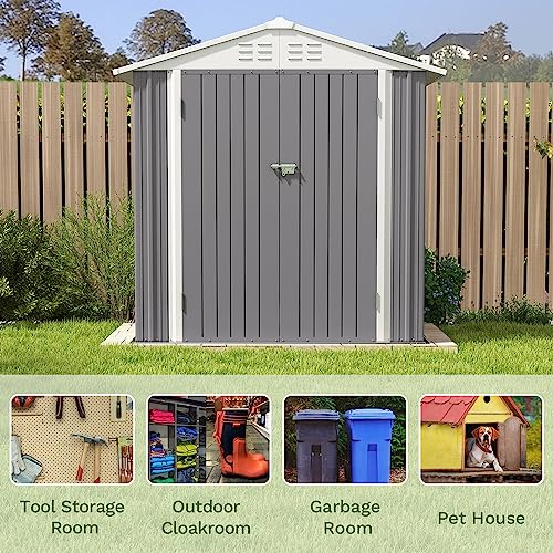 Image of Patiowell 6x4 FT Outdoor Storage Shed, Metal Outdoor Sheds with Vents&Lock | Water-Resistance Garden Shed of Galvanized Steel for Lawn, Patio, Backyard Garden Tools, Bikes, Gray