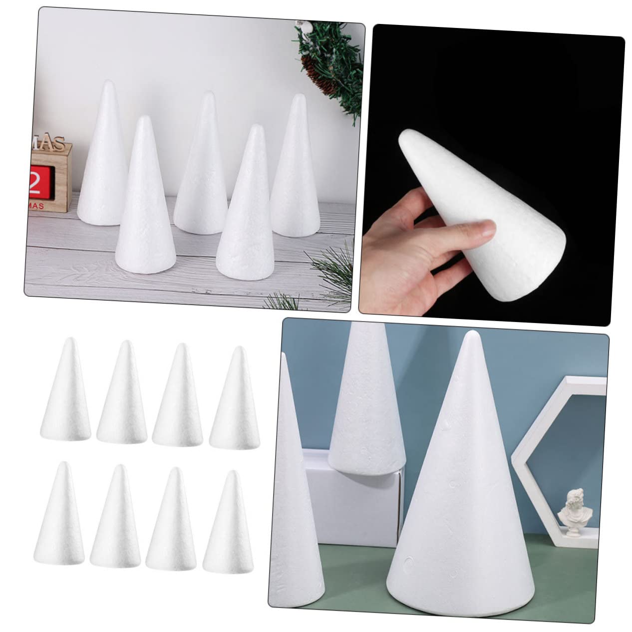 DOITOOL 16 Pezzi Coni di Polistirolo per Decorazioni Te Materiale Creativo per Albero di Natale e Progetti Forma Cono per Artigianato e Decorazioni Festive
