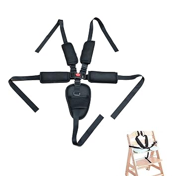 Universal 5 Point Harness Baby Chest Harness for High Chair/Stroller, Harness Belt with Baby Shoulder Strap and Crotch Harness Pads, Adjustable Harness Chest Harness Stroller for Child/Kid Seat, Black