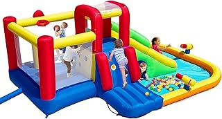 Bounce House Inflatable Water Slide for Kids, Water Park With Splash Pool, Double Cannon, 2 Climbing Walls, Obstacles, Blow Up Jumping Castle With Blower