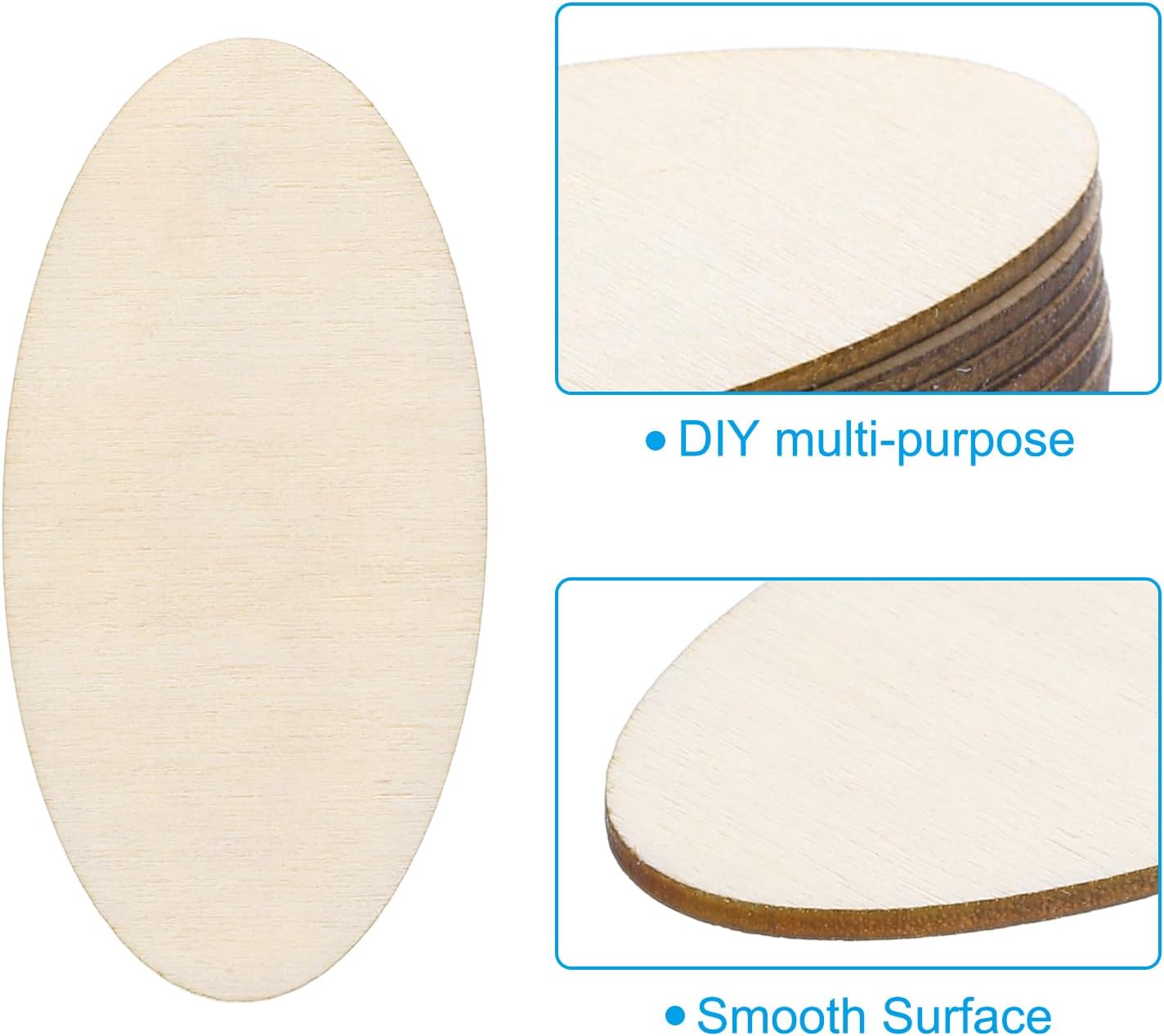 PATIKIL 60x30x1.7mm Wood Pieces, 60 Pack Unfinished Oval Wood Shapes Blank Wooden Cutouts Ornaments Natural for Christmas Party Craft Projects
