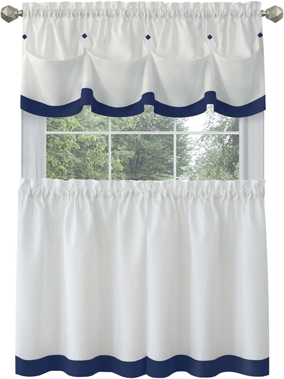 ACHIM Home Furnishings Lana Window Curtain Tier Pair and Valance Set, 58" x 24", Navy