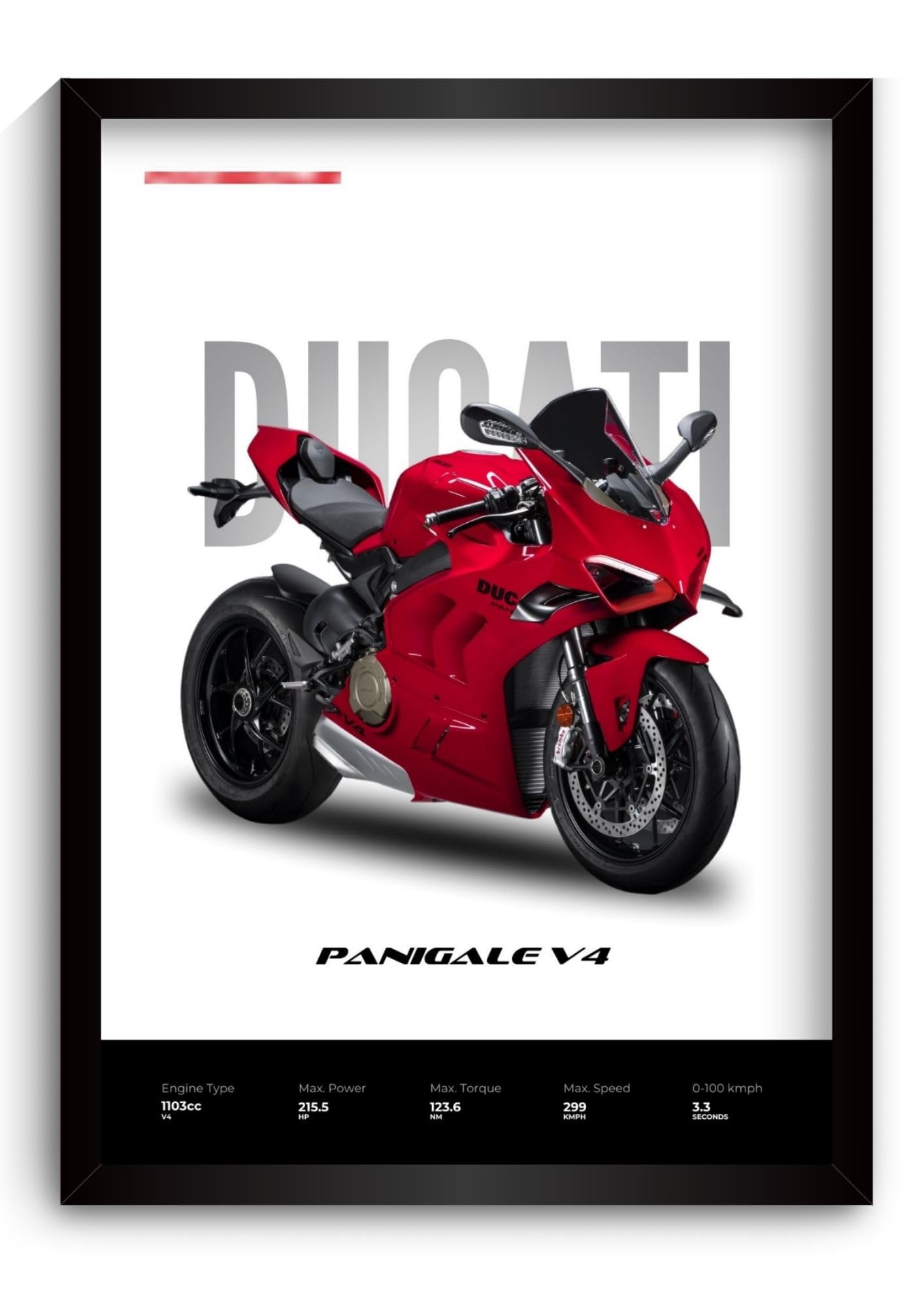 Ducati Panigale Poster | Framed Ducati A4 Sized (31 x 23 cm) | Panigale V4 Bike Poster for Wall, Gift for Boys, Bike Frames | Superbike Posters for Wall, Bedroom, Hostel, Study Area, Hostel-image-0